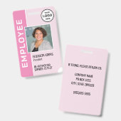 Badge photo d'employé avec logo d'entreprise rose (Avant & arrière)