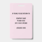 Badge photo d'employé avec logo d'entreprise rose (Arrière)