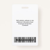 Badge Photo d'employé blanc personnalisée, Code barre, L (Dos)