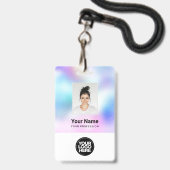 Badge Photo d'employé blanc personnalisée, Code barre, L (Avant avec lanière)