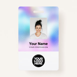 Badge Photo d'employé blanc personnalisée, Code barre, L