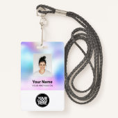 Badge Photo d'employé blanc personnalisée, Code barre, L (Devant avec lanière)