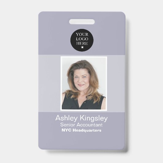 Badge photo d'employé bleu Code-barres d'entrepris (Avant)