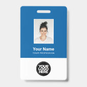 Badge Photo d'employé bleu personnalisé, code-barres, lo (Avant)