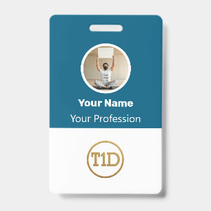 Badge Photo d'employé bleu personnalisé, code-barres, lo