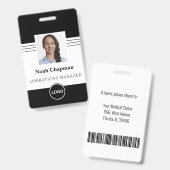 Badge Photo d'employé Code-barres du logo de l'entrepris (Avant & arrière)
