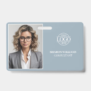 Badge Photo d'employé de société minimaliste bleu poussi