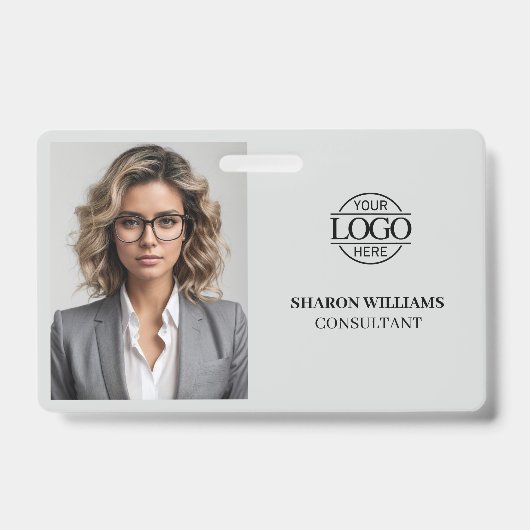 Badge Photo d'employé de société moderne simple gris cla (Avant)