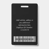 Badge Photo d'employé élégante personnalisée, Code-barre (Arrière)
