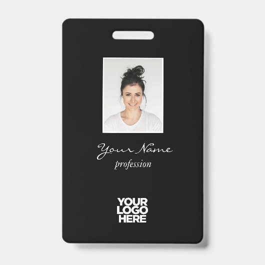 Badge Photo d'employé élégante personnalisée, Code-barre (Avant)