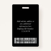 Badge Photo d'employé élégante personnalisée, Code-barre (Dos)