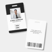 Badge Photo d'employé Entreprise moderne Noir (Avant & arrière)