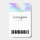Badge Photo d'employé holographique, code à barres, logo (Arrière)