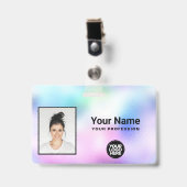 Badge Photo d'employé holographique, code-barres, logo,  (Avant avec clip)