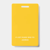 Badge Photo d'employé jaune, code-barres, logo, ID de no (Arrière)
