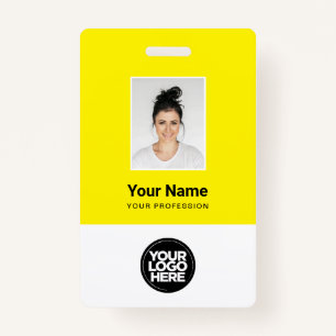 Badge Photo d'employé jaune personnalisée, Code barre, L