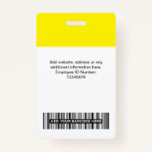 Badge Photo d'employé jaune personnalisée, Code barre, L (Dos)
