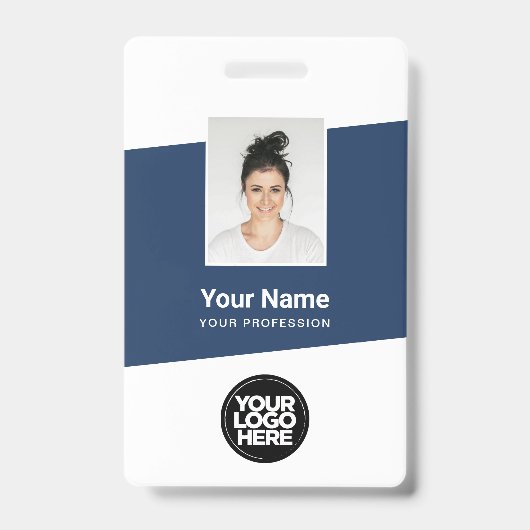 Badge Photo d'employé moderne, Code barre, Logo, Nom (Avant)