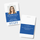 Badge PHOTO D'EMPLOYÉ MODERNE ID simple bleu royal (Recto et verso)