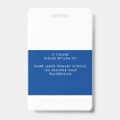 Badge PHOTO D'EMPLOYÉ MODERNE ID simple bleu royal (Dos)