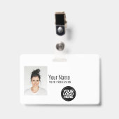 Badge Photo d'employé moderne personnalisée, Code barre, (Avant avec clip)