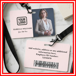 Badge Photo d'employé personnalisé, code-barres, logo, b