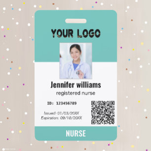 Badge Photo d'employé personnalisé, code-barres, logo, I