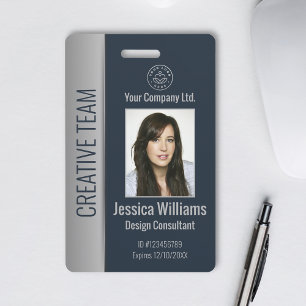 Badge Photo d'employé personnalisé, code-barres, logo, n