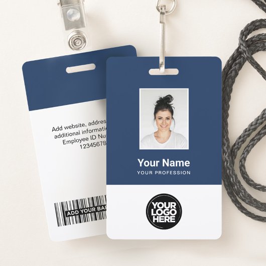 Badge Photo d'employé personnalisé, code-barres, logo, n