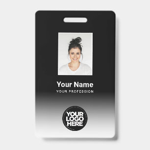 Badge Photo d'employé personnalisé Dégradé Noir Blanc
