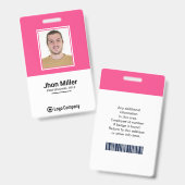Badge Photo d'employé personnalisé, logo, code-barres, b (Avant & arrière)
