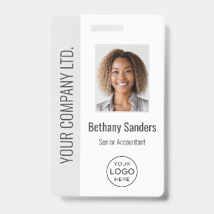 Badge Photo d'employé personnalisé, logo, nom gris clair