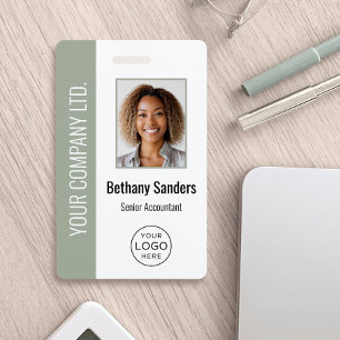 Badge Photo d'employé personnalisé, logo, nom Vert sauge