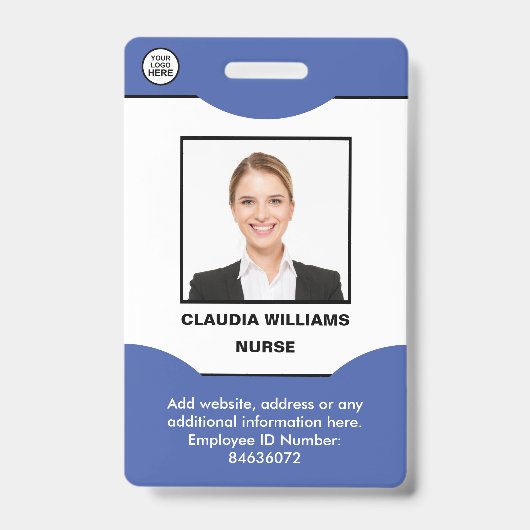 Badge Photo d'employé personnalisé, Nom , Logo, Code-bar (Avant)
