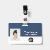 Badge Photo d'employé personnalisée, code-barres, logo (Avant avec clip)