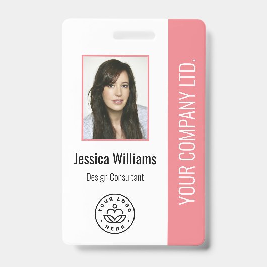 Badge Photo d'employé personnalisée, code-barres, logo,  (Avant)