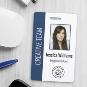 Badge Photo d'employé personnalisée, code-barres, logo,