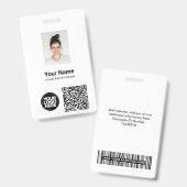 Badge Photo d'employé personnalisée, code Qr et barre, l (Recto et verso)