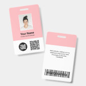 Badge Photo d'employé personnalisée, code Qr et barre, l (Front & Back)