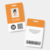 Badge Photo d'employé personnalisée, code QR et code-bar (Avant & arrière)