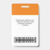 Badge Photo d'employé personnalisée, code QR et code-bar (Arrière)
