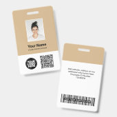 Badge Photo d'employé personnalisée, code QR et code-bar (Avant & arrière)