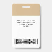 Badge Photo d'employé personnalisée, code QR et code-bar (Arrière)