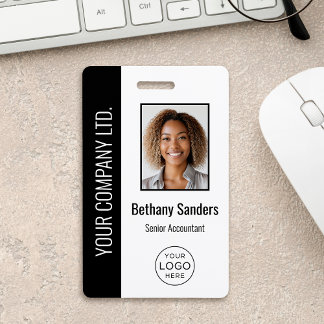 Badge Photo d'employé personnalisée, logo, nom noir