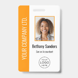 Badge Photo d'employé personnalisée, logo, nom orange