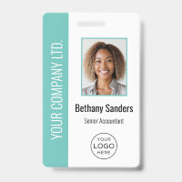 Photo d'employé personnalisée, logo, nom turquoise