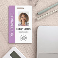 Photo d'employé personnalisée, logo, nom violet