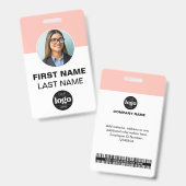 Badge Photo d'employé personnalisée | Nom, logo, code ba (Avant & arrière)