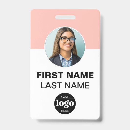 Badge Photo d'employé personnalisée | Nom, logo, code ba (Avant)