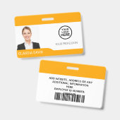 Badge Photo d'employé personnalisée, Nom, Logo, Code-bar (Avant & arrière)